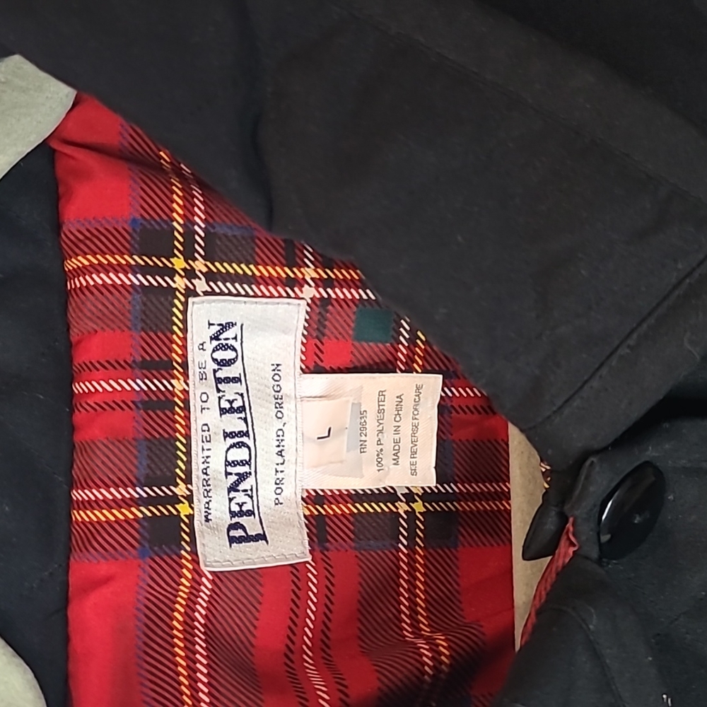 Pendleton black quilted long puffer coat large plaid liner shirt jacket - Picture 2 of 9